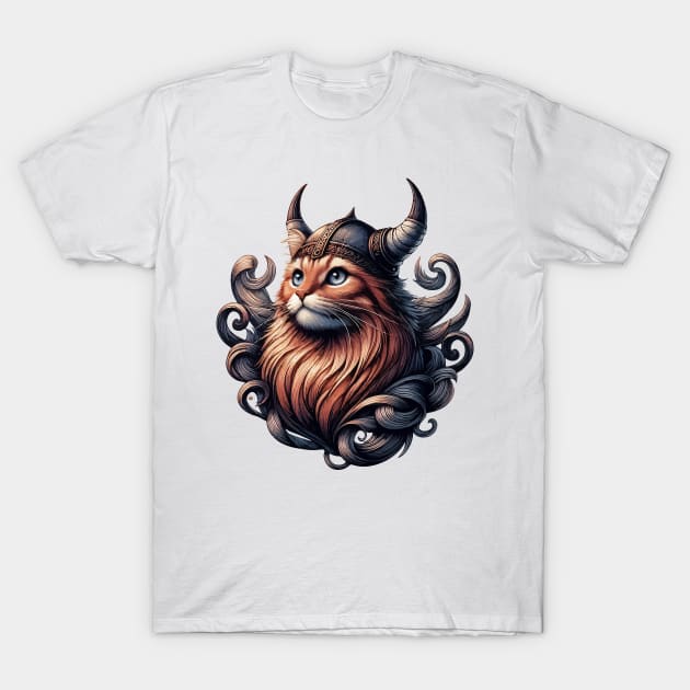 Funny Viking Warrior Cat Norse Mythology Anime Portrait T-Shirt by TomFrontierArt